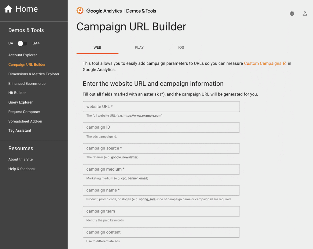 URL Builder di Google